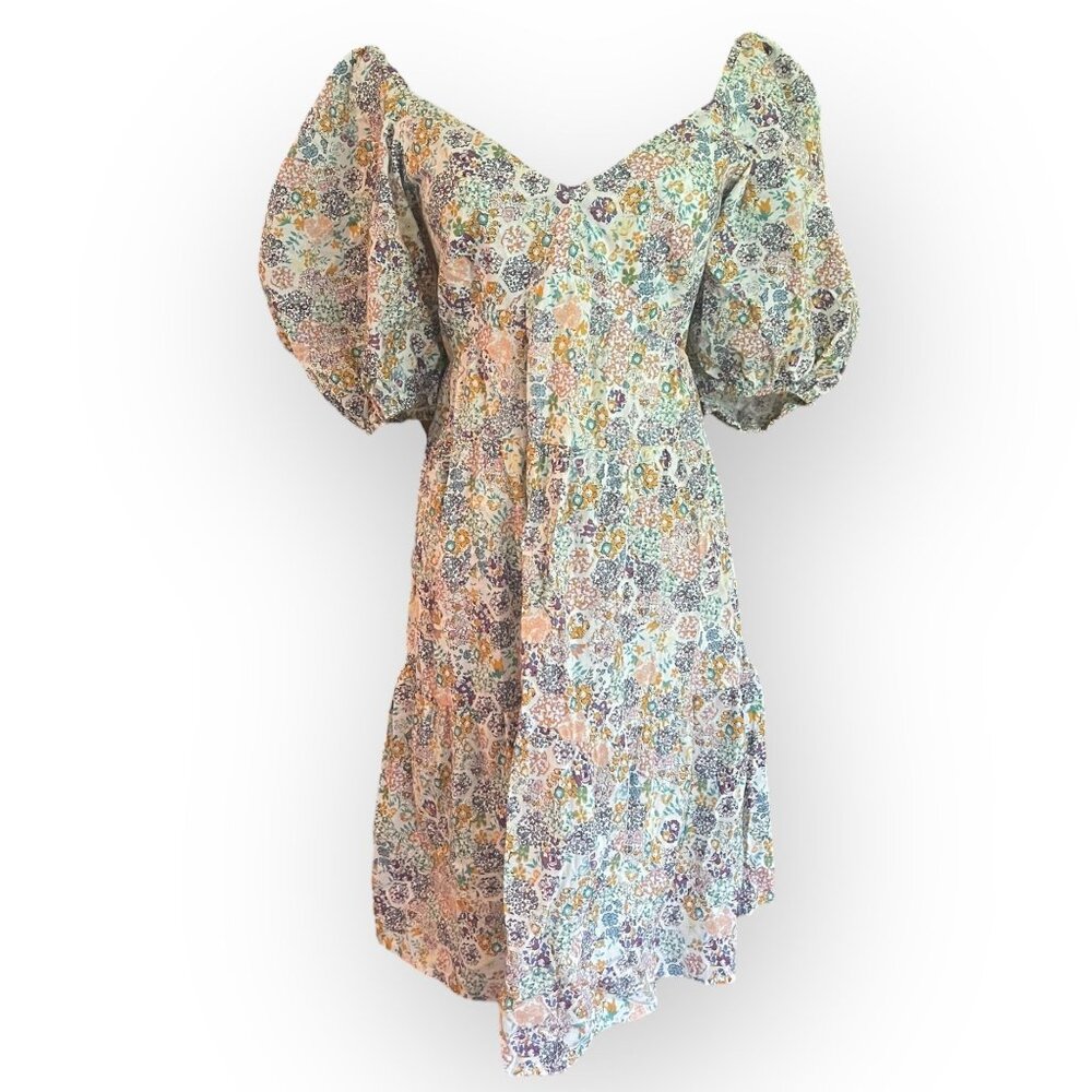 Fourteen & 9th Floral Print Puff Sleeve Mini Dress Large